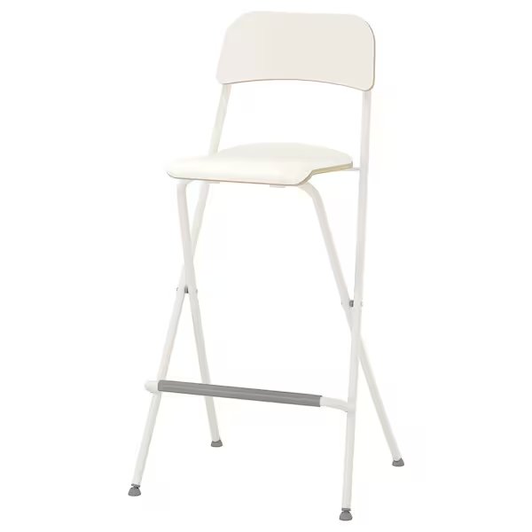 FRANKLIN Bar stool with backrest, foldable, white/white,