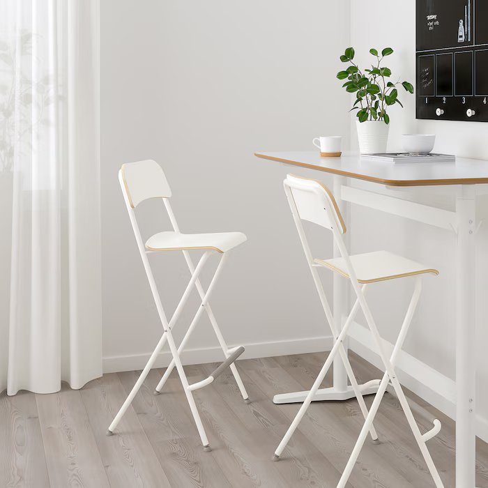FRANKLIN Bar stool with backrest, foldable, white/white,